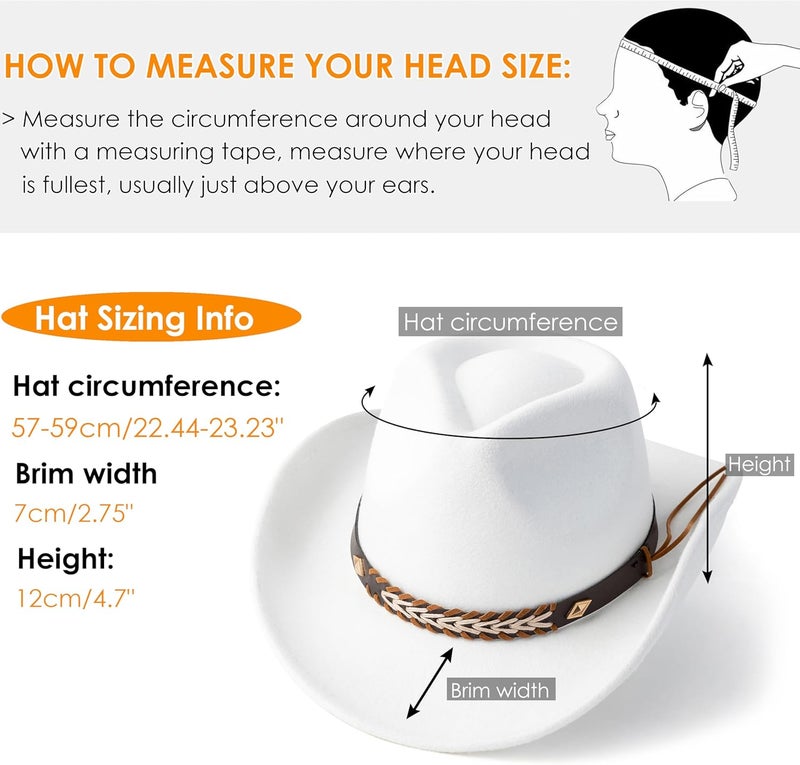 Gossifan Western Cowboy & Cowgirl Hat Felt Wide Brim Women Men Fedora Hats - Image 3
